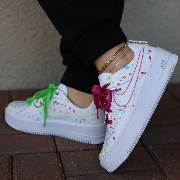 Nike Air Force 1 Sage Low Pink Green Blue White Custom Painted Shoes NWT - Picture 2 of 11